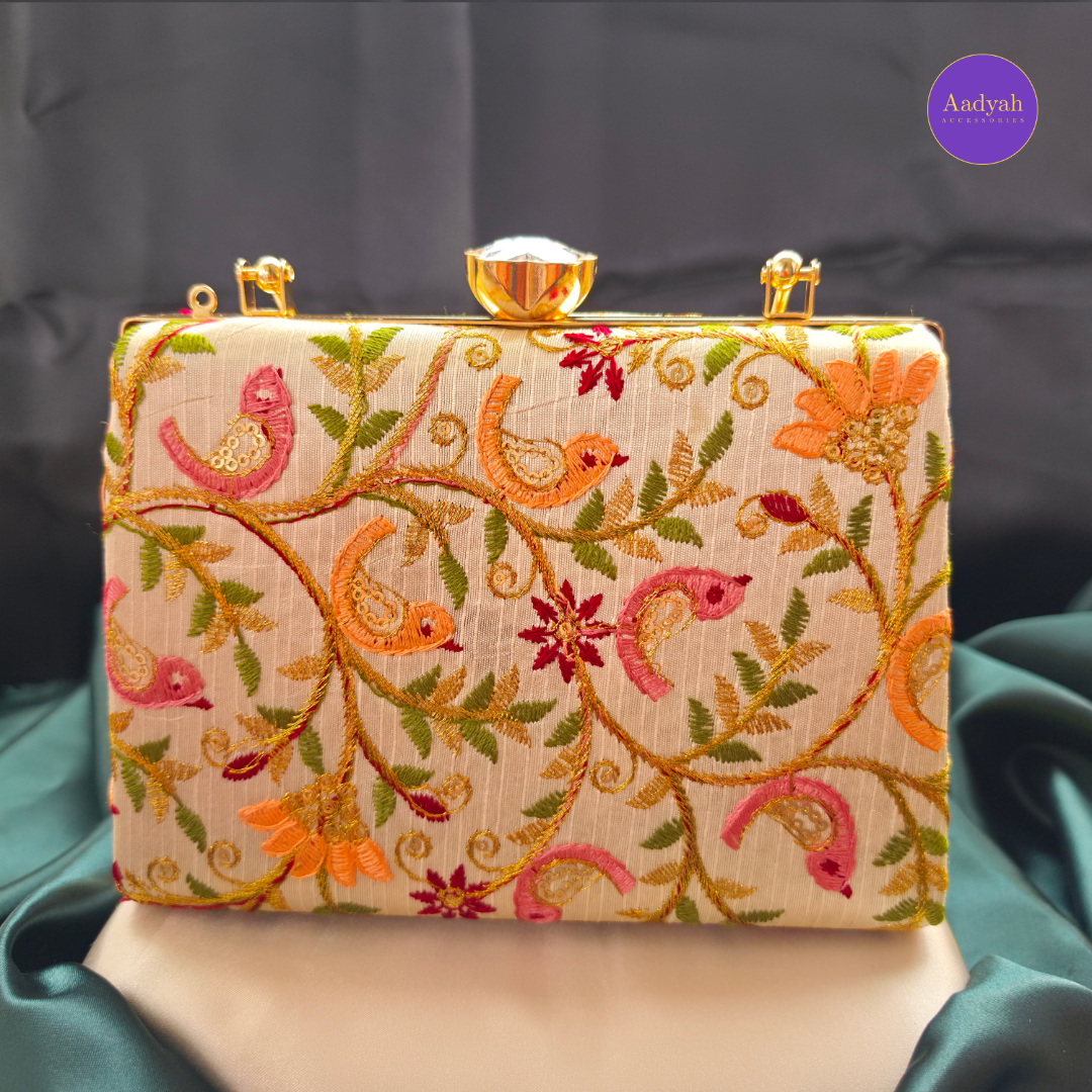 Party Wear Box Clutch - Tissue Fabric