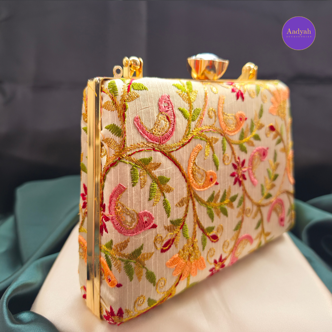 Party Wear Box Clutch - Tissue Fabric