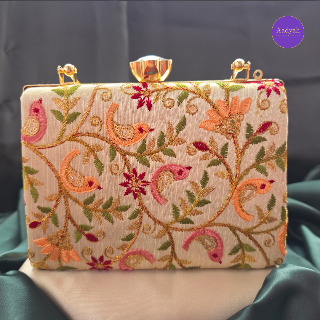Party Wear Box Clutch - Tissue Fabric