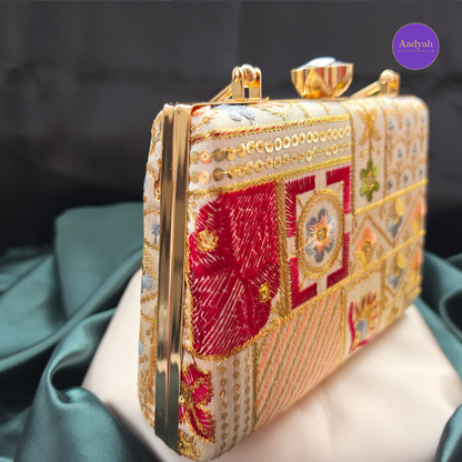 Party Wear Box Clutch - Tissue Fabric
