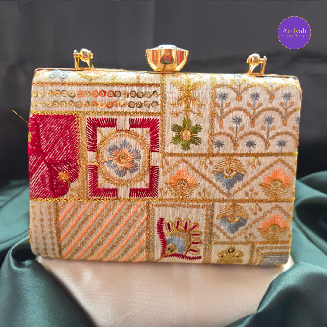 Party Wear Box Clutch - Tissue Fabric