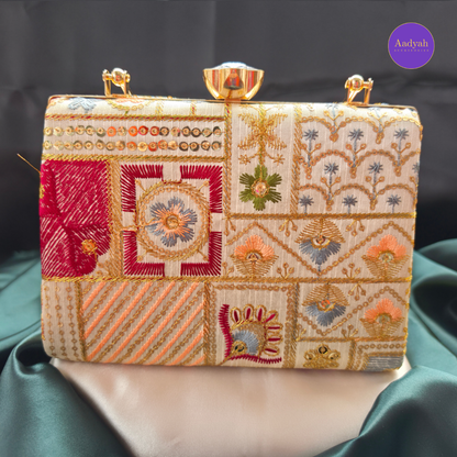 Party Wear Box Clutch - Tissue Fabric