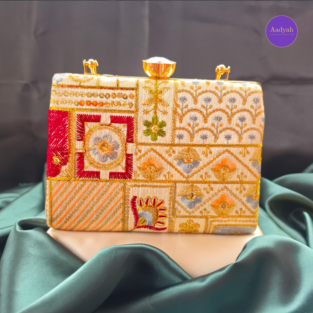 Party Wear Box Clutch - Tissue Fabric