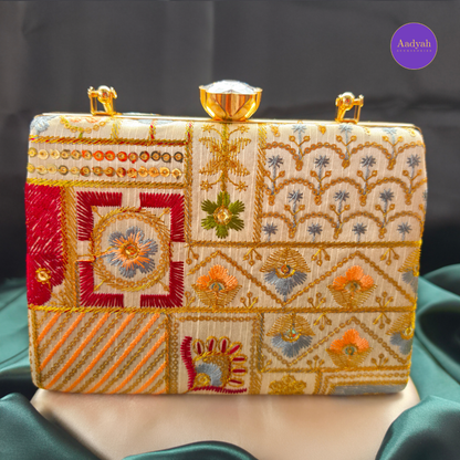 Party Wear Box Clutch - Tissue Fabric