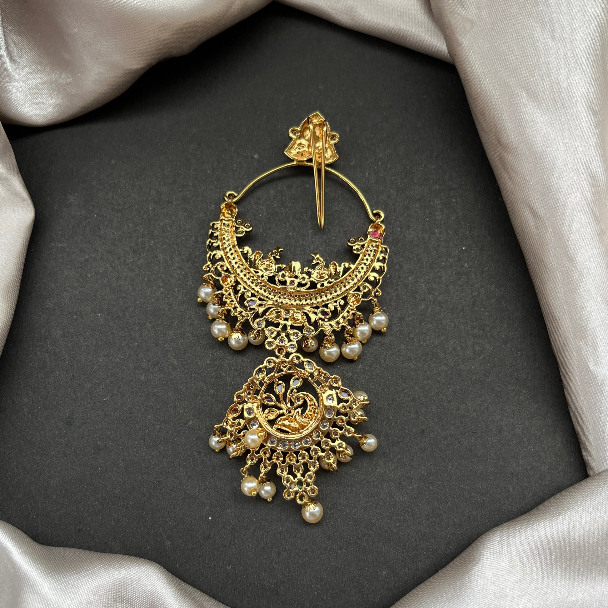 Gold tone hair accessories , Jada Billa online Traditional hair jewellery Indian bridal hair accessories Temple jewellery hair pin Gold hair pin design  Festive hair accessories South Indian hair jewellery Ethnic hair ornaments Designer hair pin for weddings
