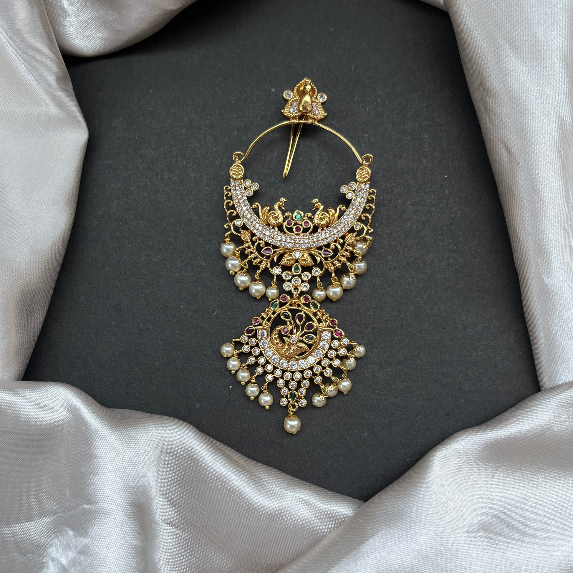 Gold tone hair accessories , Jada Billa online Traditional hair jewellery Indian bridal hair accessories Temple jewellery hair pin Gold hair pin design  Festive hair accessories South Indian hair jewellery Ethnic hair ornaments Designer hair pin for weddings
