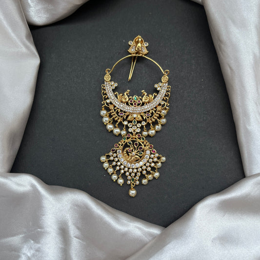 Gold tone hair accessories , Jada Billa online Traditional hair jewellery Indian bridal hair accessories Temple jewellery hair pin Gold hair pin design  Festive hair accessories South Indian hair jewellery Ethnic hair ornaments Designer hair pin for weddings
