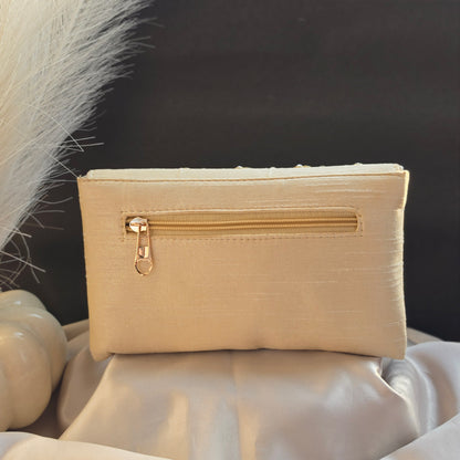Peacock Embroidery Purse - Beige & Grey