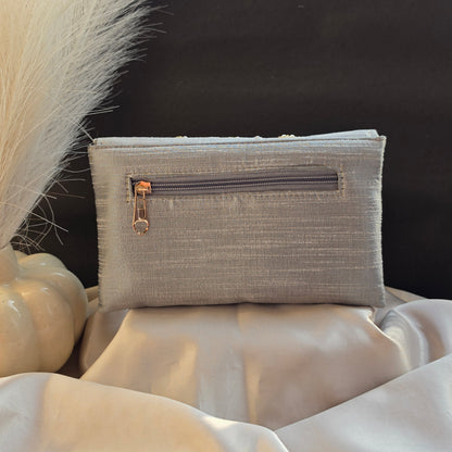 Peacock Embroidery Purse - Beige & Grey