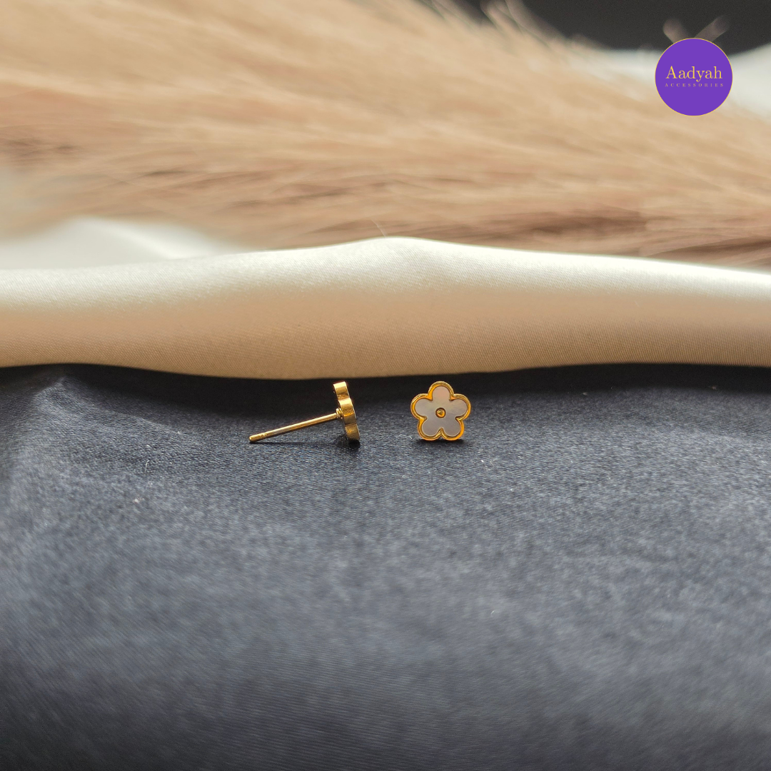 White Floral - Small Stud