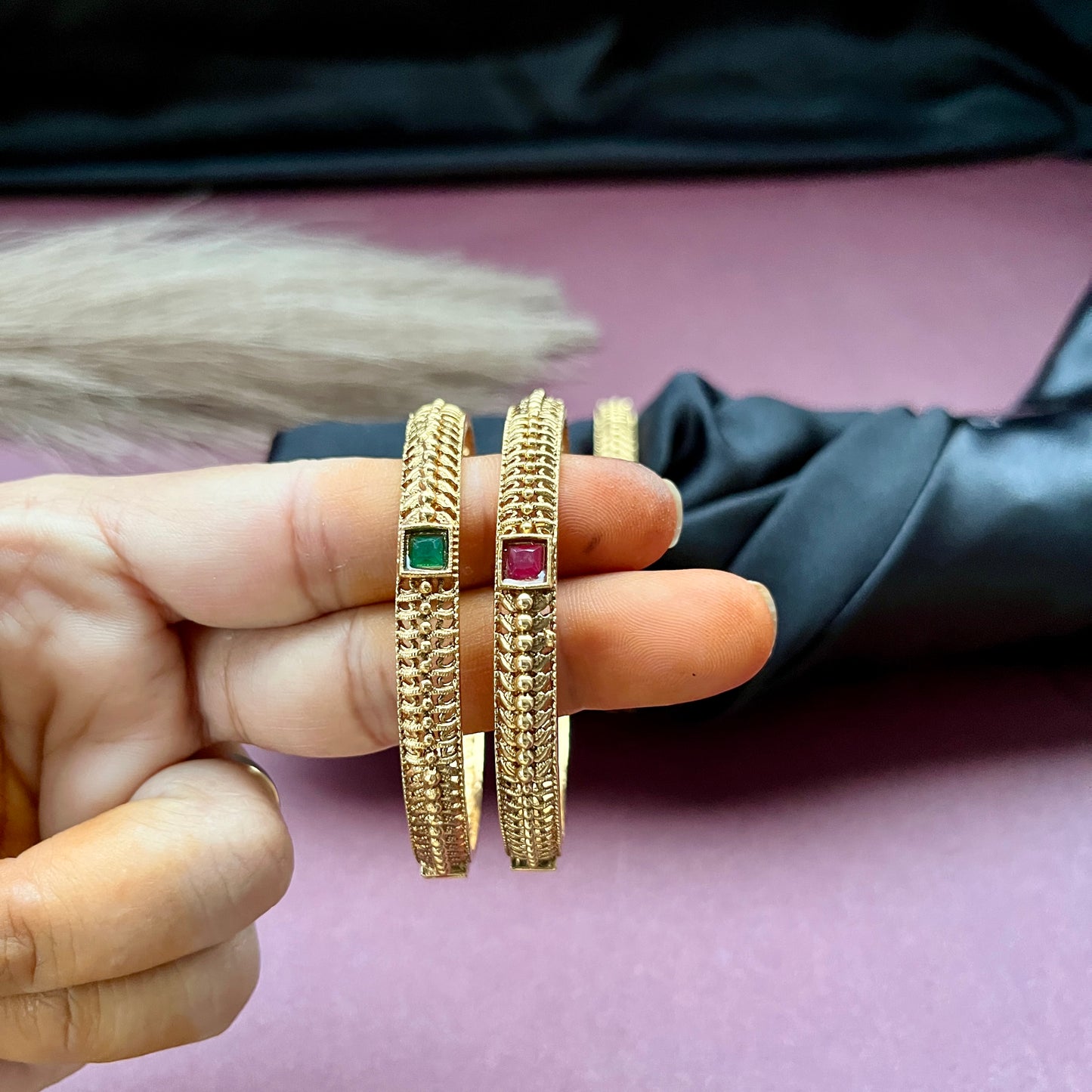 Traditional gold tone bangles with carved detailing imitation jewelry for weddings.Glossy gold look bangles in classic design  party wear imitation bangles for women