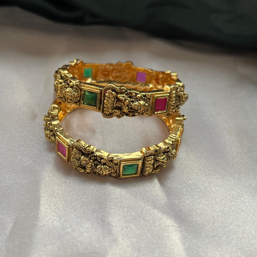 Traditional gold tone bangles with carved detailing imitation jewelry for weddings.Glossy gold look bangles in classic design  party wear imitation bangles for women
