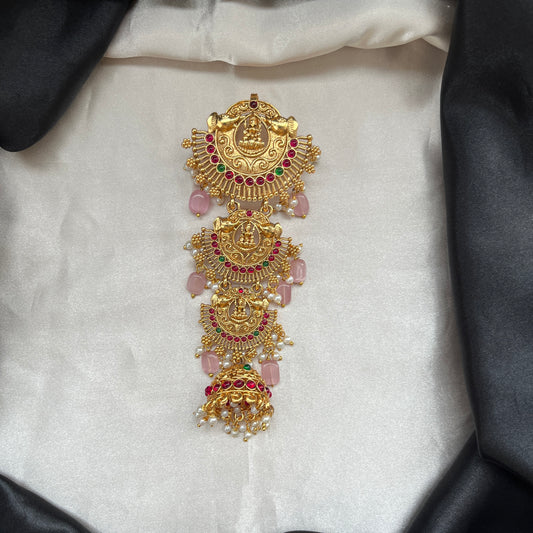 Gold tone hair accessories , Jada Billa online Traditional hair jewellery Indian bridal hair accessories Temple jewellery hair pin Gold hair pin design  Festive hair accessories South Indian hair jewellery Ethnic hair ornaments Designer hair pin for weddings
