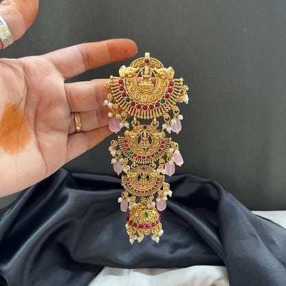 Gold tone hair accessories , Jada Billa online Traditional hair jewellery Indian bridal hair accessories Temple jewellery hair pin Gold hair pin design  Festive hair accessories South Indian hair jewellery Ethnic hair ornaments Designer hair pin for weddings
