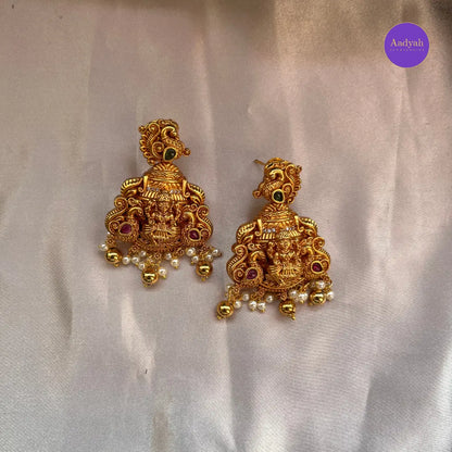 3D Embossed Temple Kaasu Necklace Set - Gold
