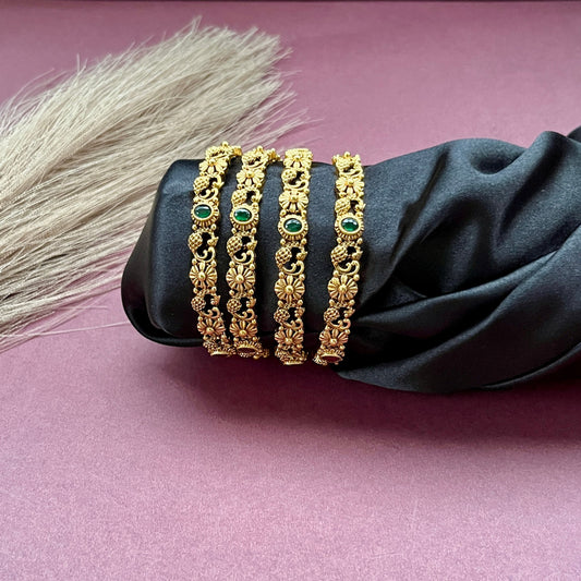 Traditional gold tone bangles with carved detailing imitation jewelry for weddings.Glossy gold look bangles in classic design  party wear imitation bangles for women