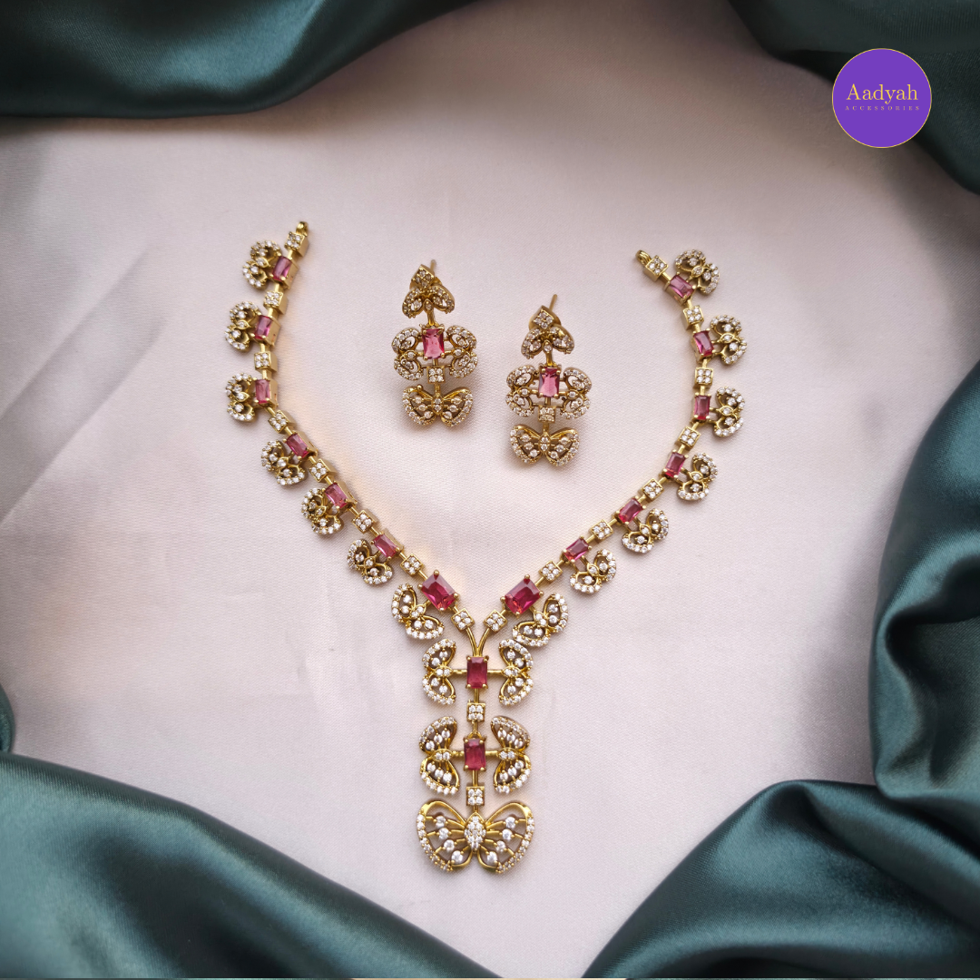 AD Designer Necklace Set - Pink