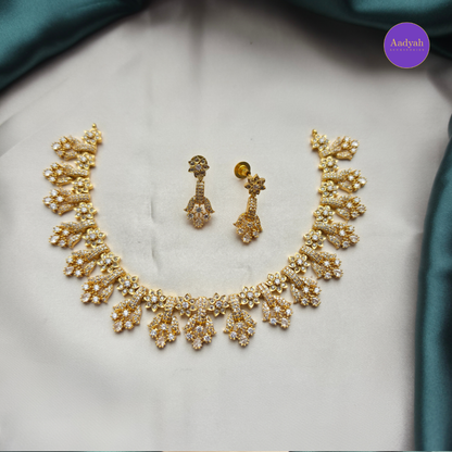 AD Floral Designer Necklace Set - White