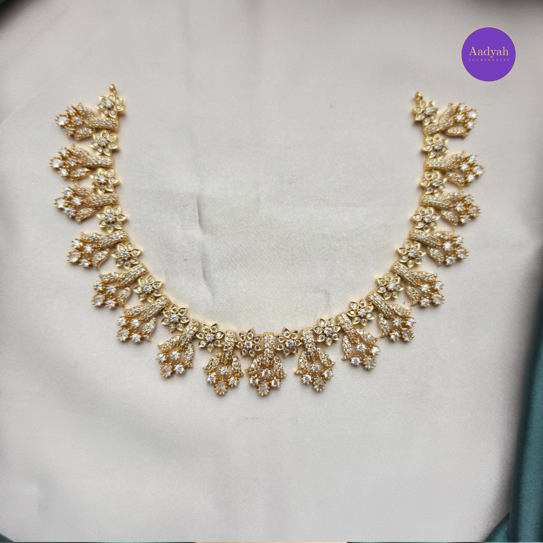 AD Floral Designer Necklace Set - White