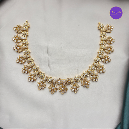 AD Floral Designer Necklace Set - White