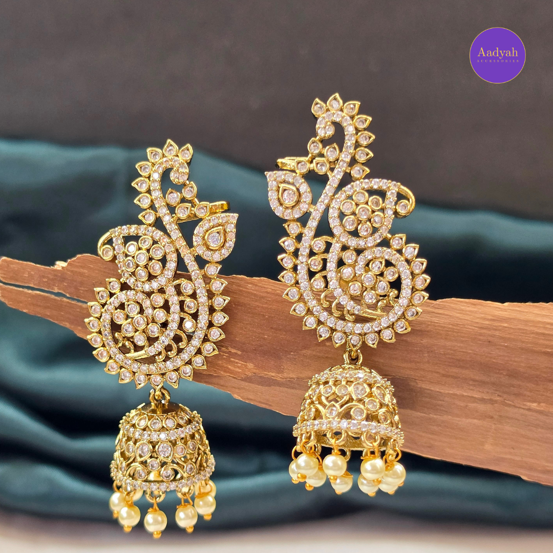 AD Mini Ear Cuff Jhumkas - White