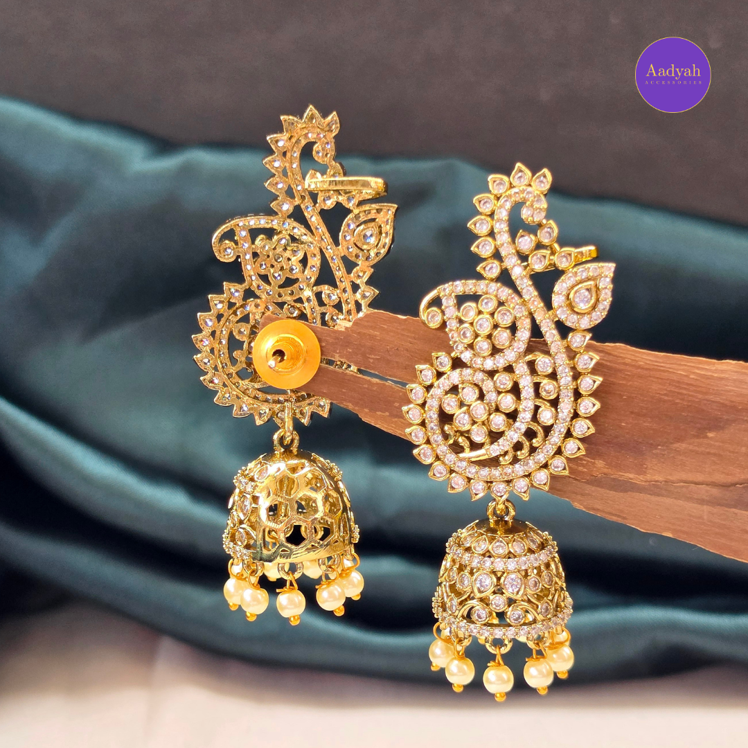AD Mini Ear Cuff Jhumkas - White