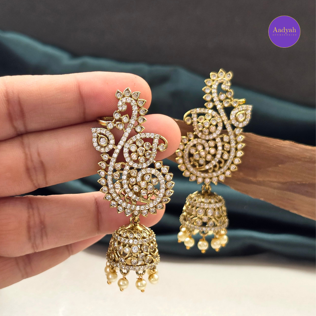 AD Mini Ear Cuff Jhumkas - White
