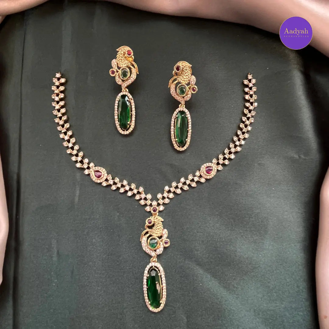 AD Peacock Drop Necklace Set