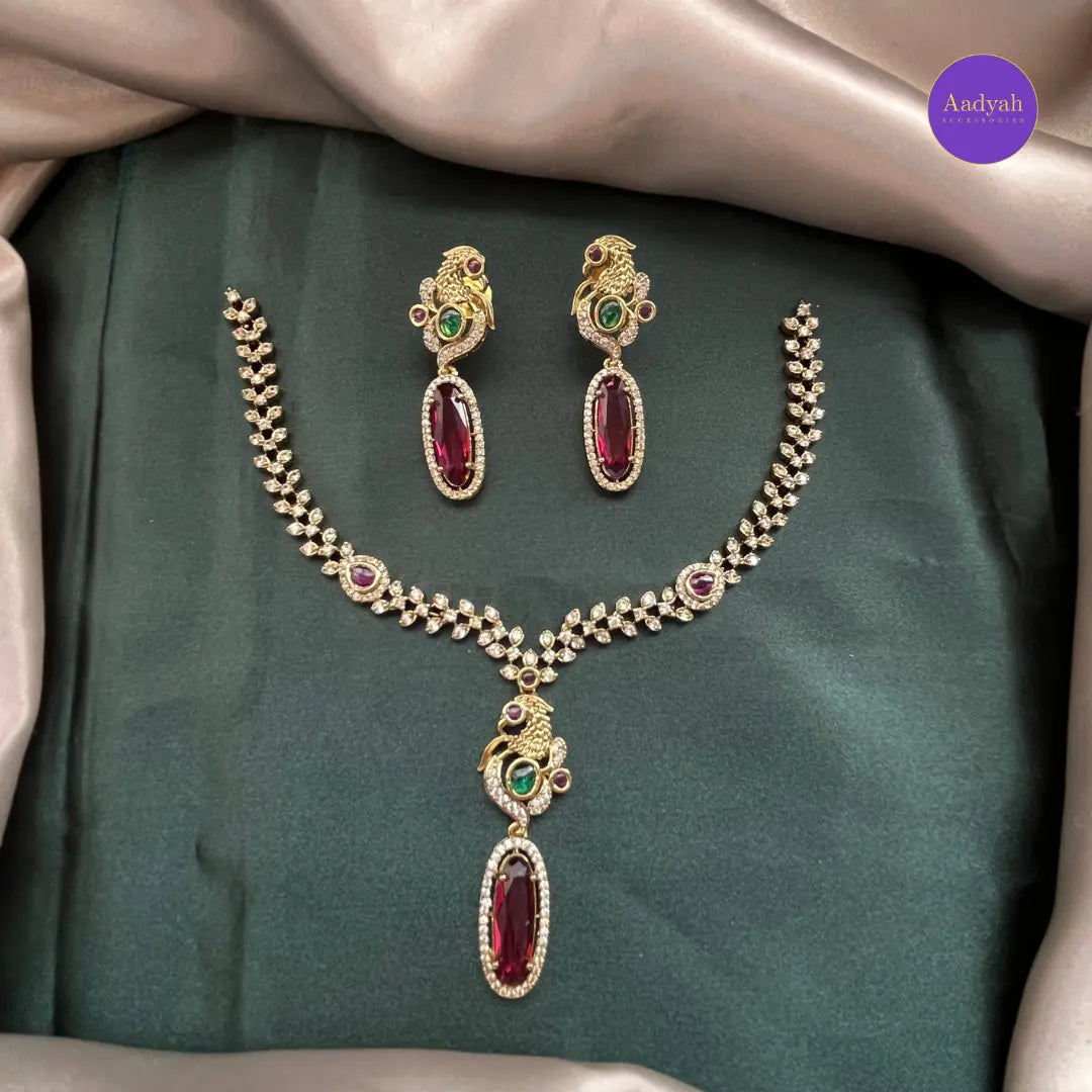 AD Peacock Drop Necklace Set
