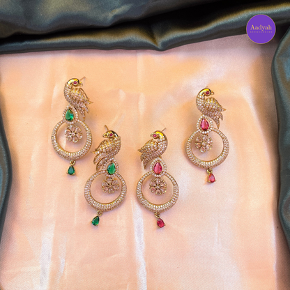 AD Peacock Earring - Green & Pink