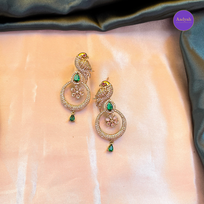 AD Peacock Earring - Green & Pink