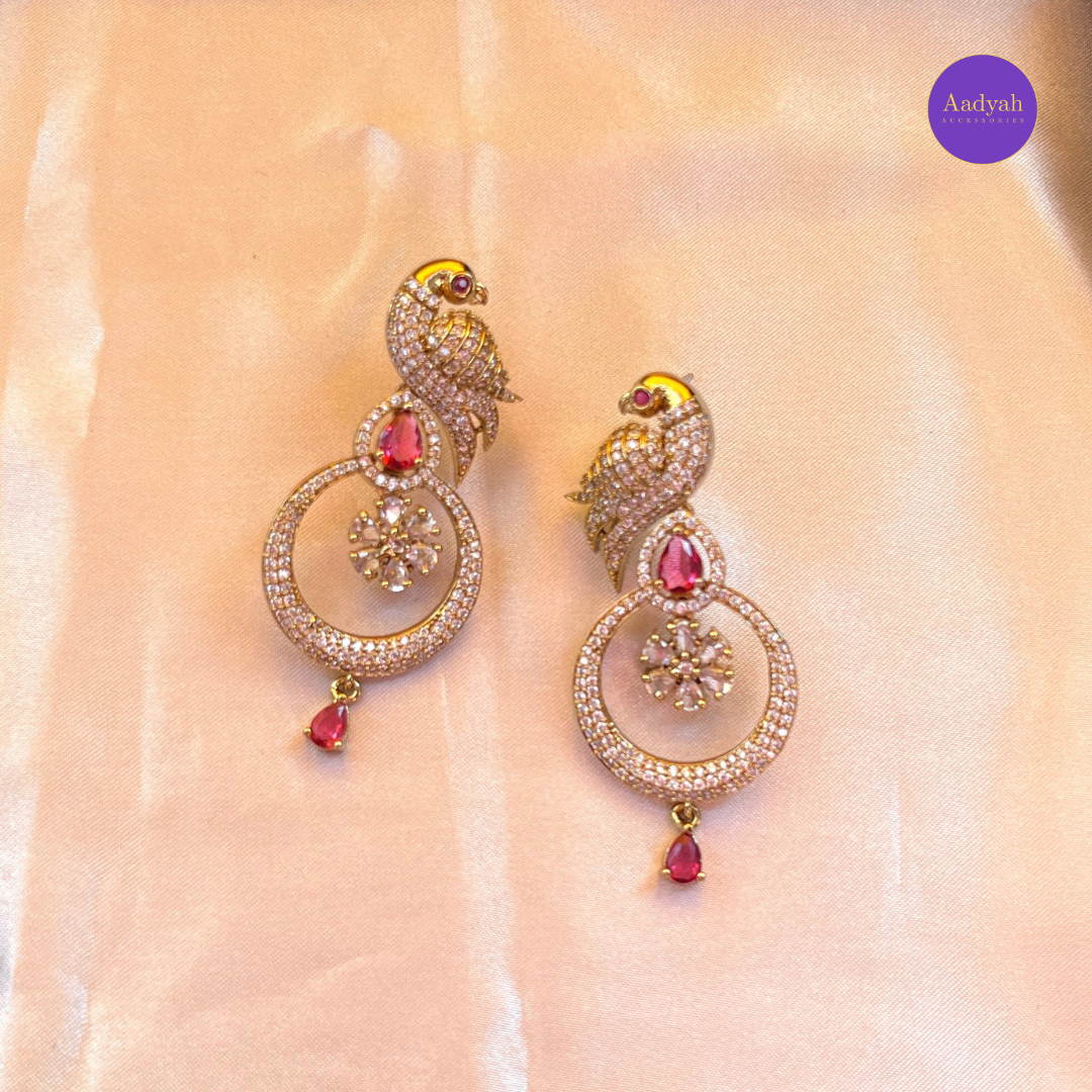 AD Peacock Earring - Green & Pink