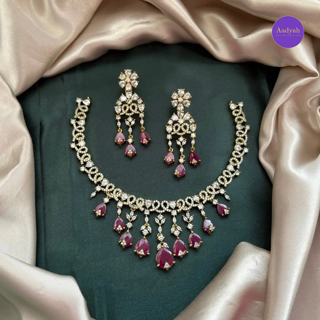 AD Stone Drop Necklace Set