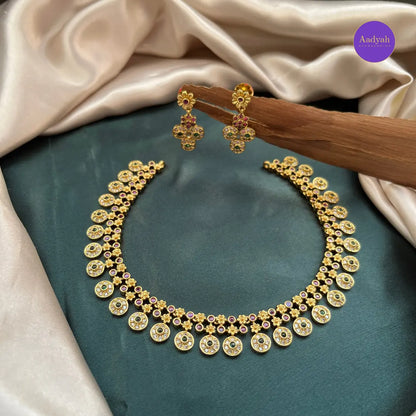 AD Stone Floral Bottu Necklace Set - Multi