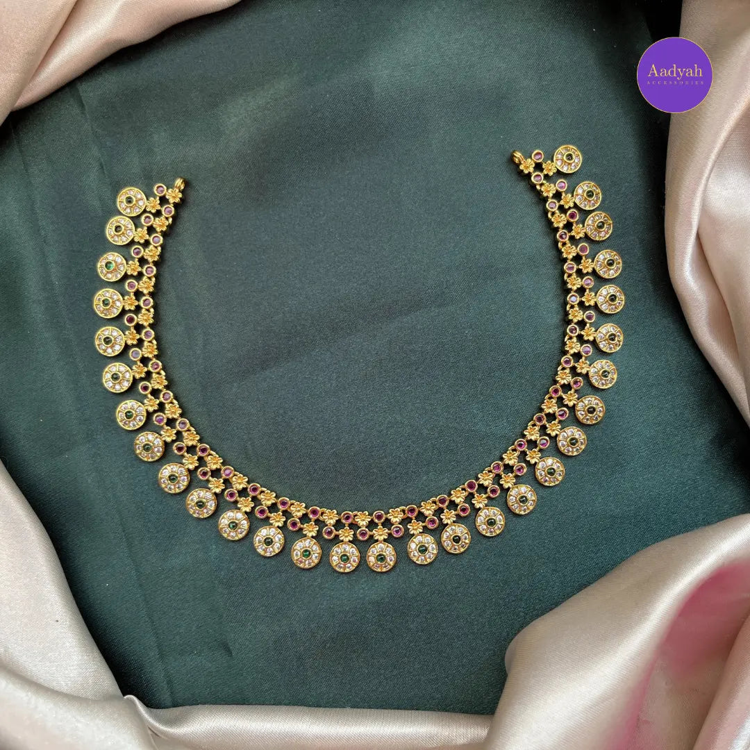 AD Stone Floral Bottu Necklace Set - Multi