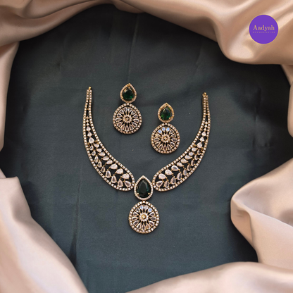 AD Stone Hasli Necklace Set - Green
