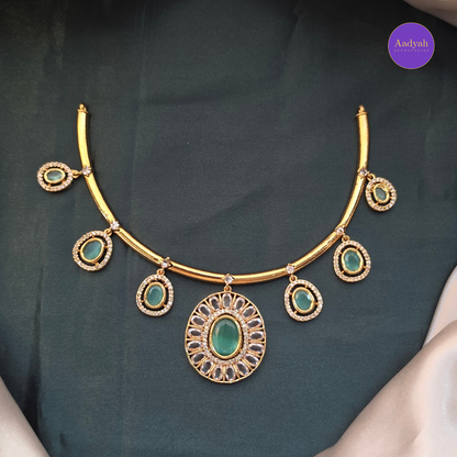 AD Stone Hasli Necklace Set - Pink & Mint