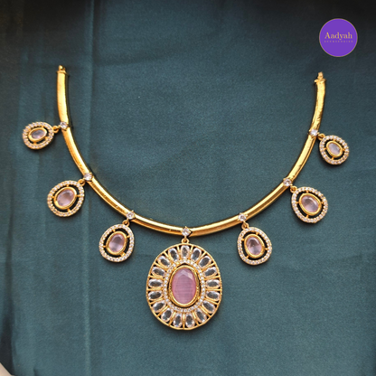 AD Stone Hasli Necklace Set - Pink & Mint