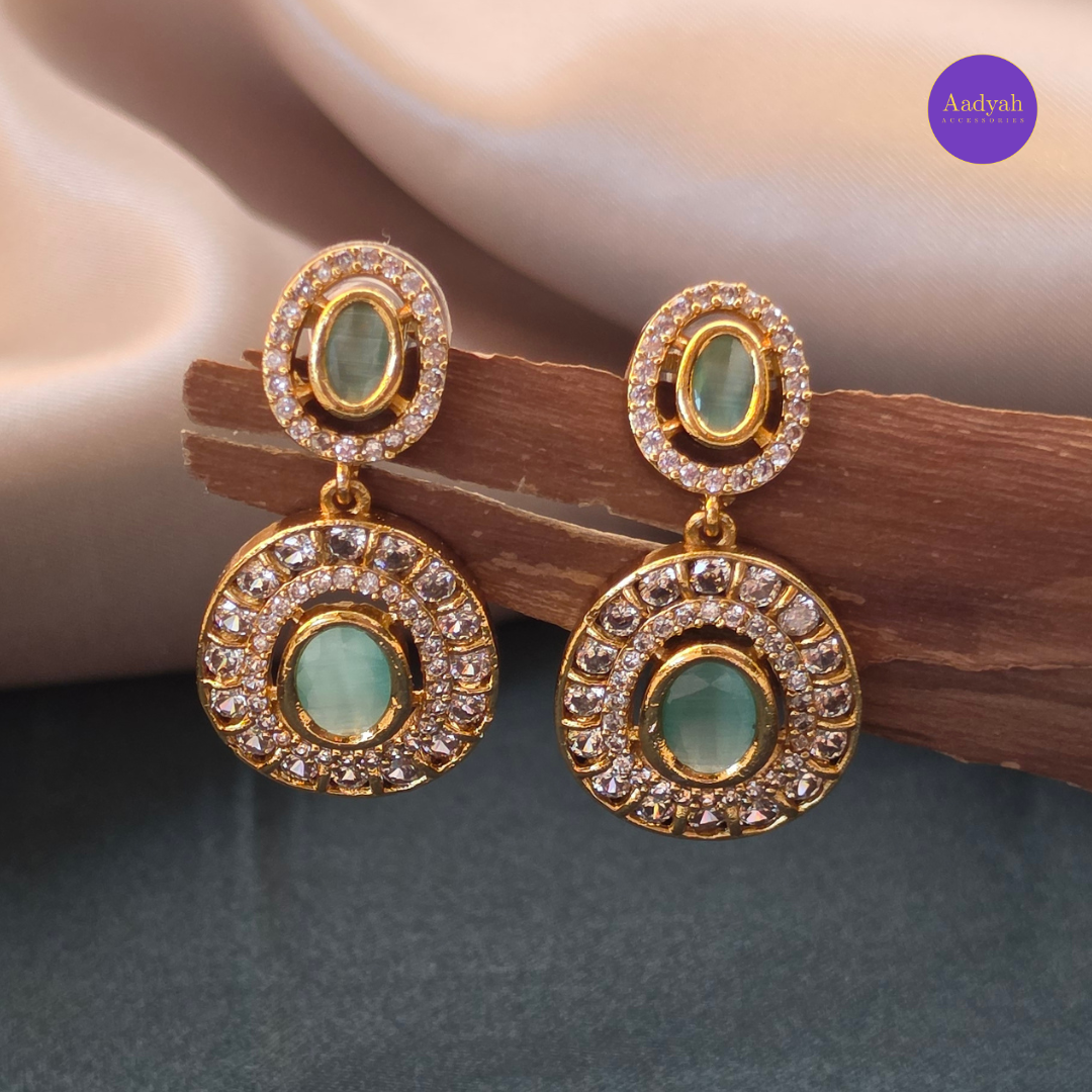 AD Stone Hasli Necklace Set - Pink & Mint