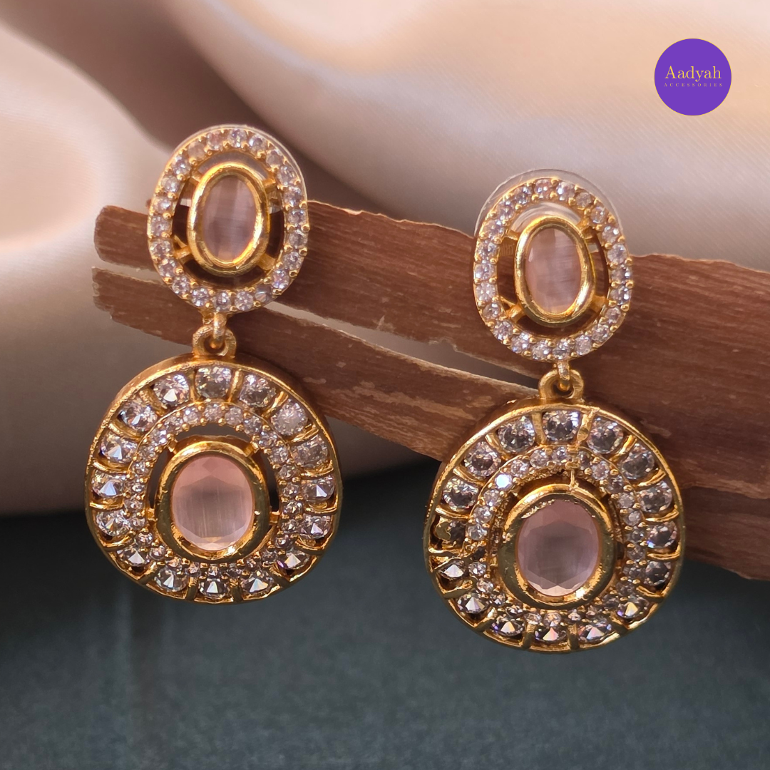 AD Stone Hasli Necklace Set - Pink & Mint