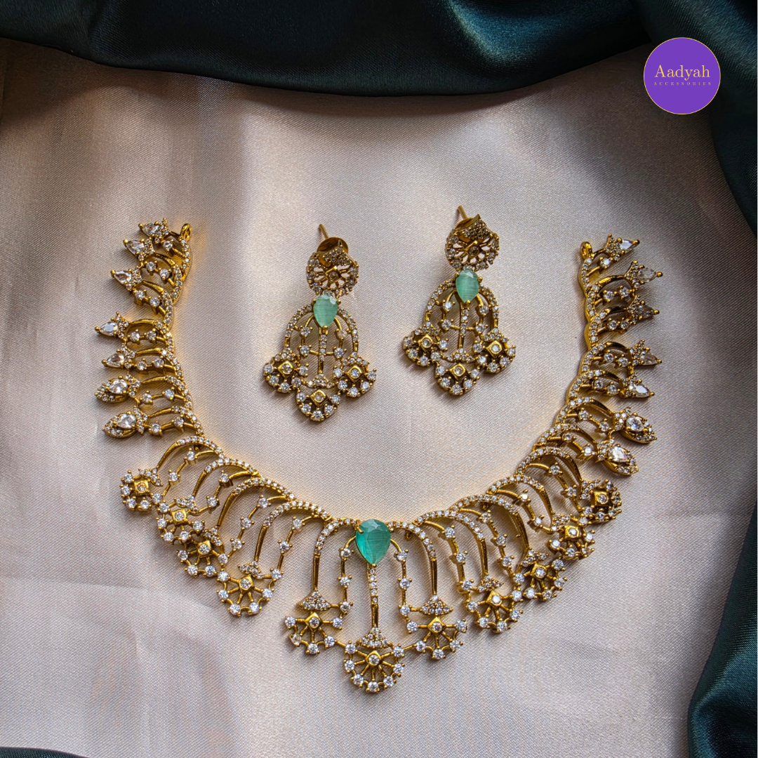 AD Stone Necklace - Mint & Pink