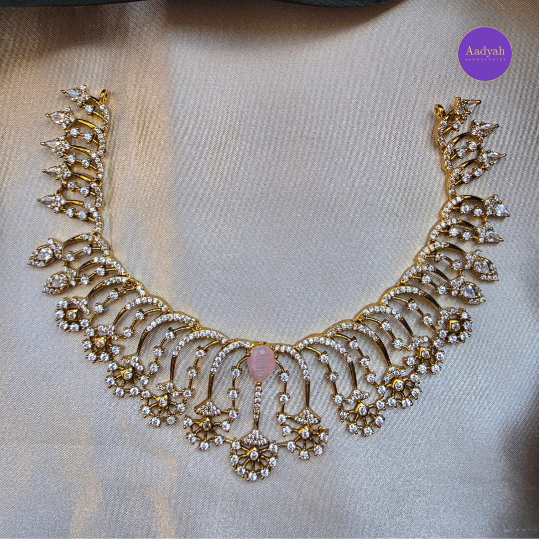 AD Stone Necklace - Mint & Pink