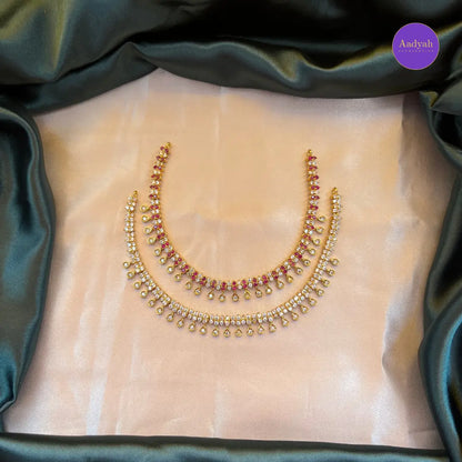 AD Stone Necklace Set - Pink & White