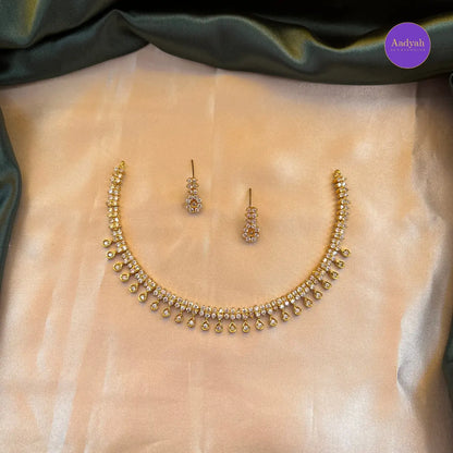 AD Stone Necklace Set - Pink & White
