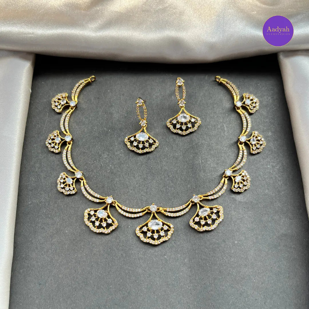 AD White Stone Necklace Set - White