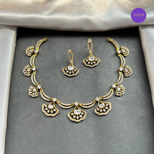 AD White Stone Necklace Set - White