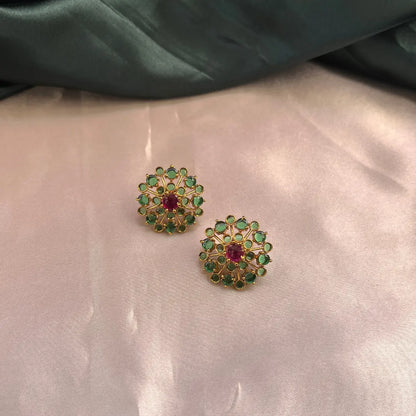 Aaradhya Stud - Green with Pink