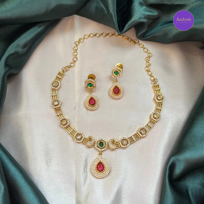 Ad Gold Necklace Set - Gold with Multicolor