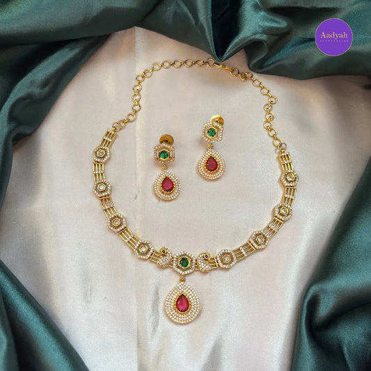 Ad Gold Necklace Set - Gold with Multicolor