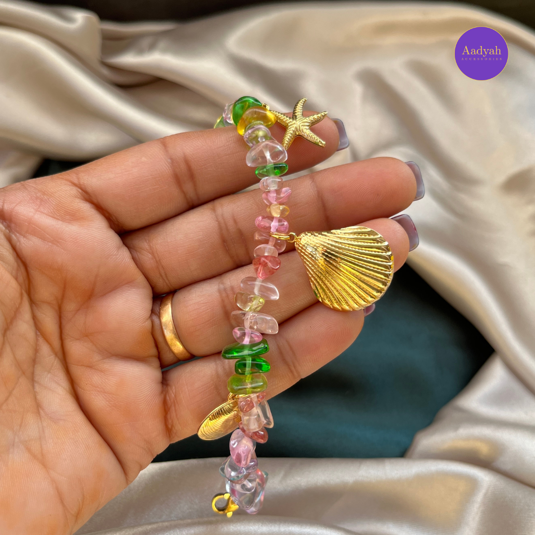 Aquamarine & Starfish Beaded Bracelet